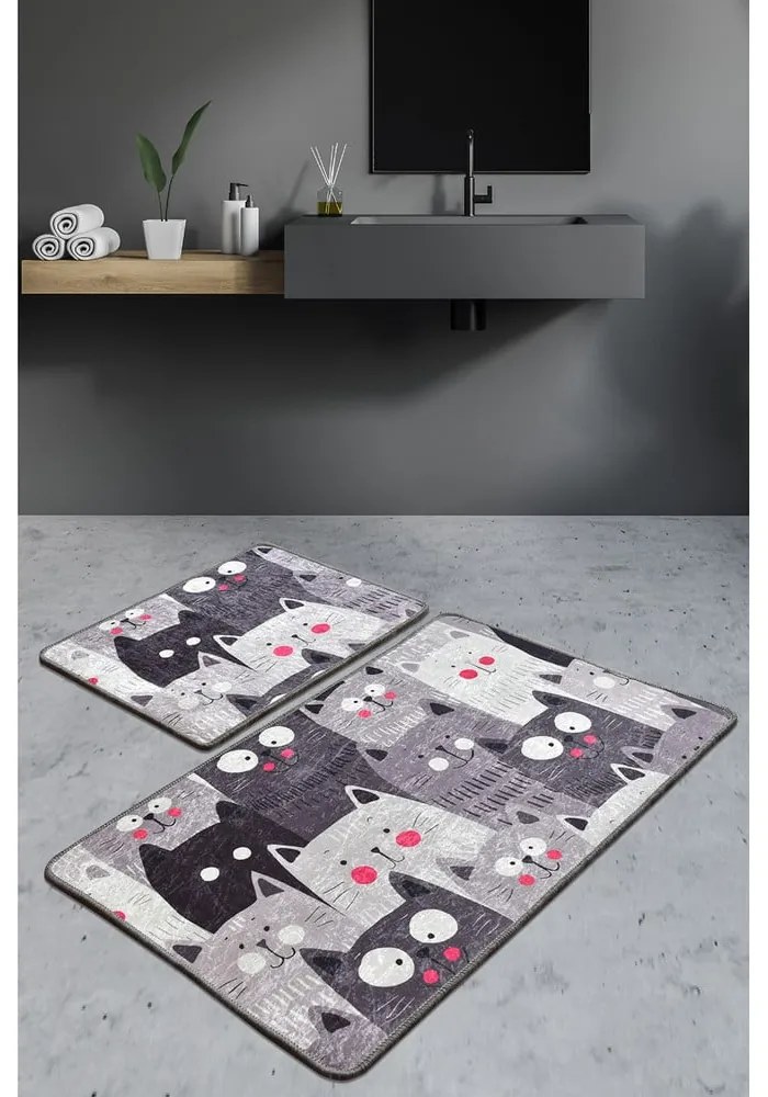 Szürke fürdőszobai kilépő szett 2 db-os 60x100 cm Meow – Foutastic