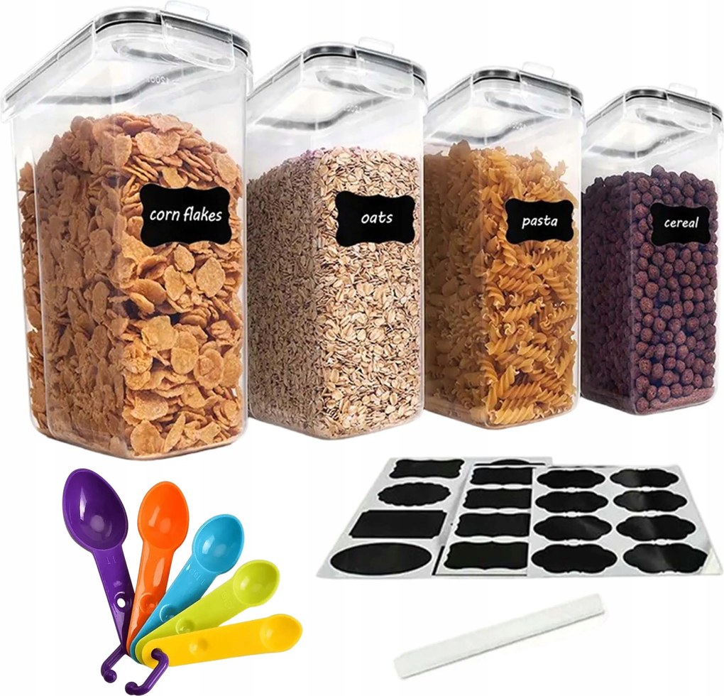 Ételtároló Dobozok Nagy Légmentesen Záródó 4db 4 Liter Címkék És Mérőpoharak Ingyenes