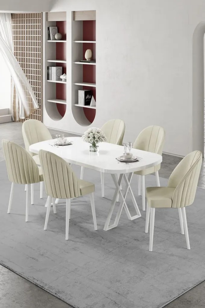Kaye étkezőgarnitúra, fehér-krém, 168 cm – TR240CHR2829