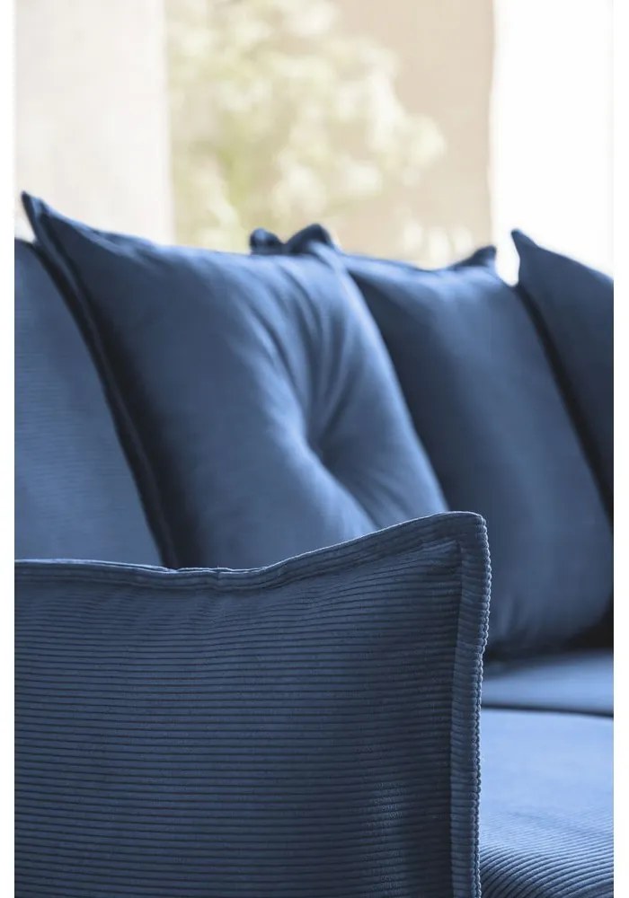 Sötétkék kordbársony kinyitható sarokkanapé (jobb oldali-U alakú) Lazy Lukka – Miuform