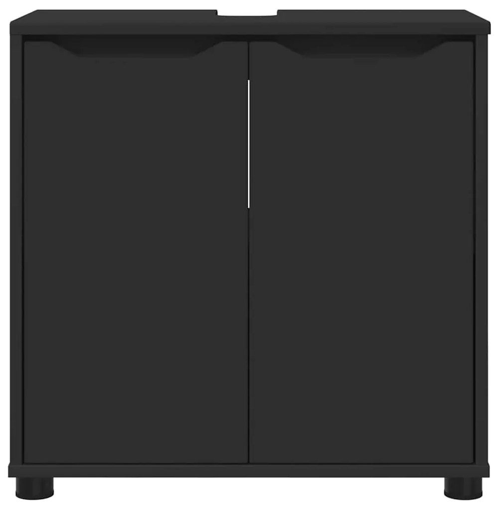 Fürdőszoba mosdószekrény ajtóval Fekete 60 x 30 x 60 cm Faanyag