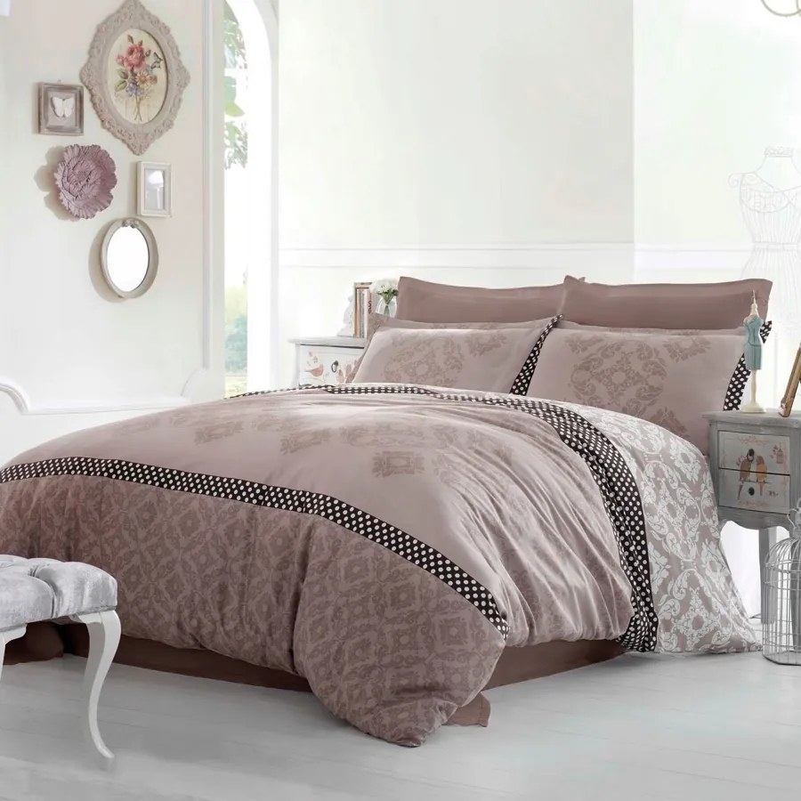 Szatén ágyneműhuzat 160x200 pöttyös barna