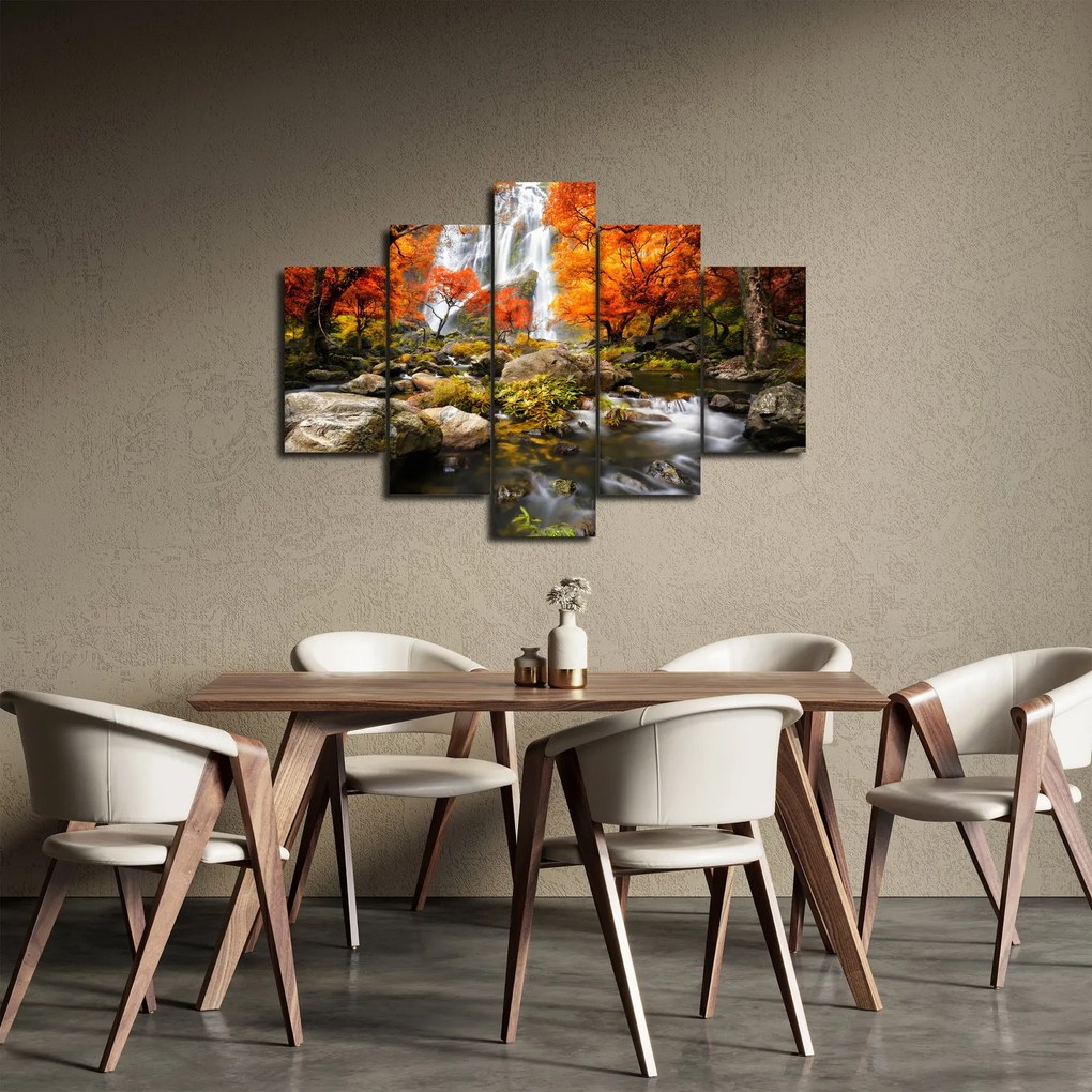 Kép - Vízesések őszi tájban, narancssárga (150x105 cm)