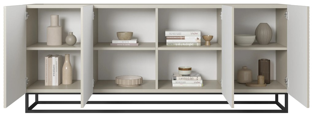 Asha komód 200 cm négyajtós - kasmír / fekete láb