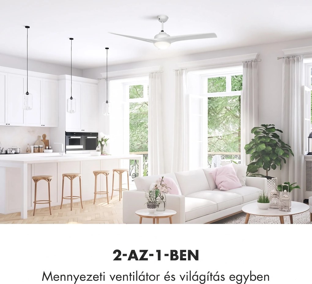 Klarstein Figo, fehér, mennyezeti ventilátor, 52", 55 W, mennyezeti lámpa, 2 x 42 W, távirányító
