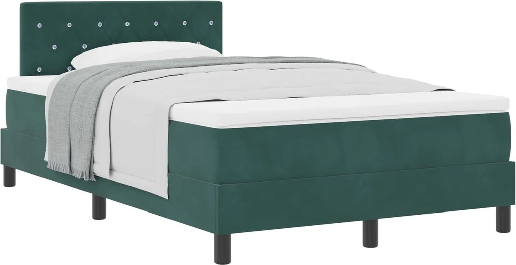 vidaXL Boxrugós ágy matracmal Sötétzöld 120 x 190 cm Bársony