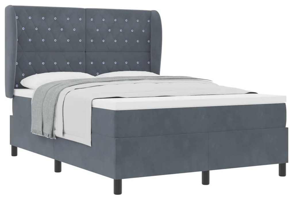 vidaXL Boxrugós ágy matracmal Sötétszürke 200 x 140 cm Poliészter