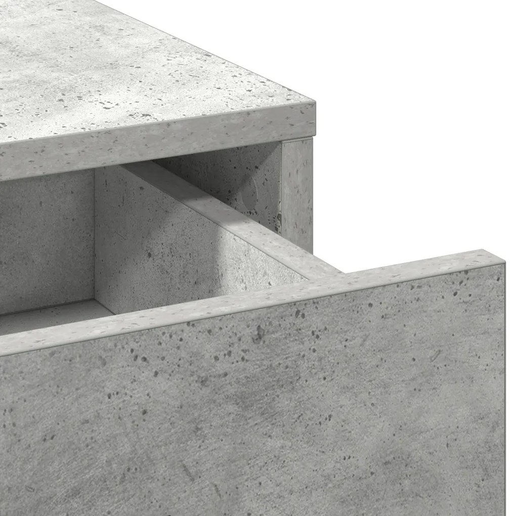 3 darabos sminkasztal szett LED-del, beton szürke, mérnöki fa