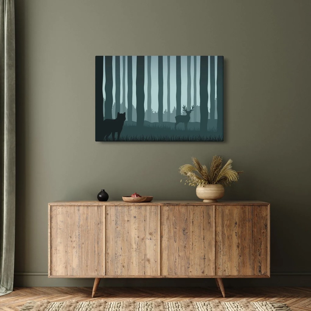 Kép - Szarvas farkassal a sziklák között (90x60 cm)