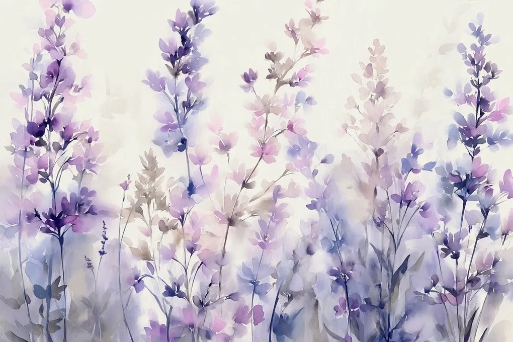 Fotótapéta Flizelina Akvarell Virágok Lila Levendula Kert 208x146 ragasztó
