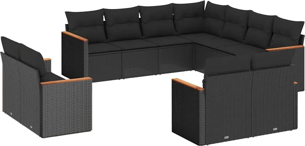 vidaXL 11 részes fekete polyrattan kerti ülőgarnitúra párnákkal