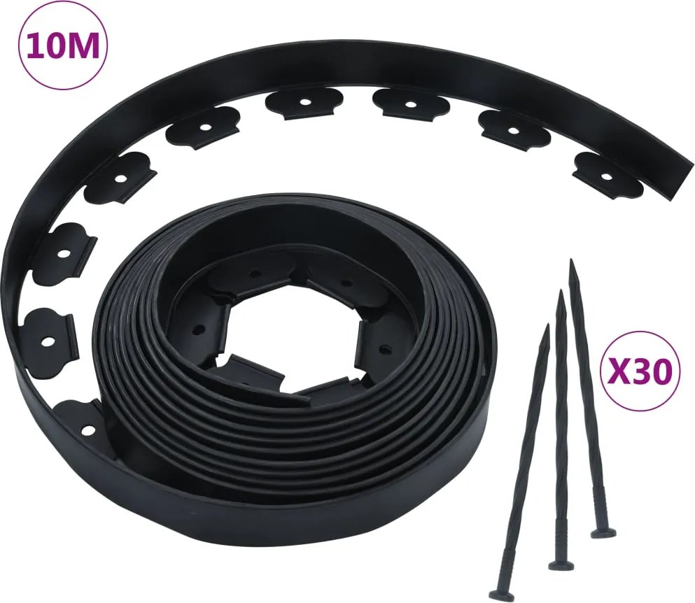 vidaXL 30 cövekes rugalmas gyepszegély 10 m 5 cm