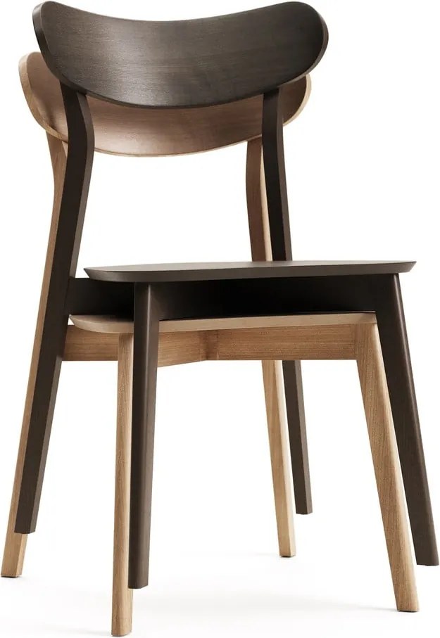 Barna étkezőszék szett tölgyfa dekorral, 2 db-os Safina – Kave Home