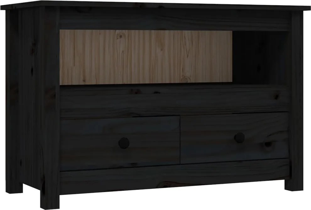 vidaXL fekete tömör fenyőfa TV-szekrény 79 x 35 x 52 cm