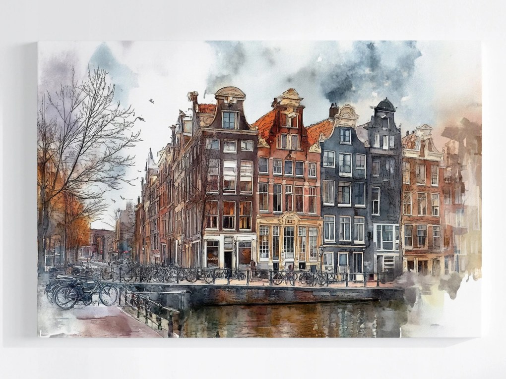 Vászonkép Canvas Amszterdam Csatorna Ősz Bérházak Kerékpárok 120x80