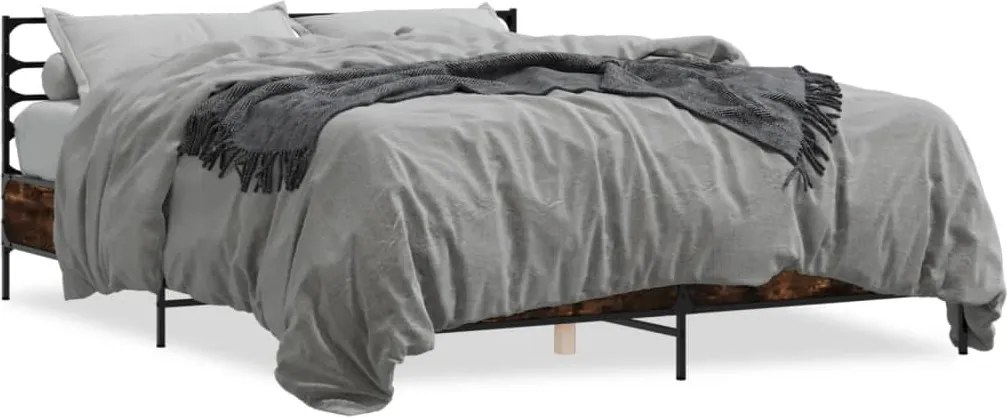 vidaXL füstös tölgy színű szerelt fa és fém ágykeret 160 x 200 cm
