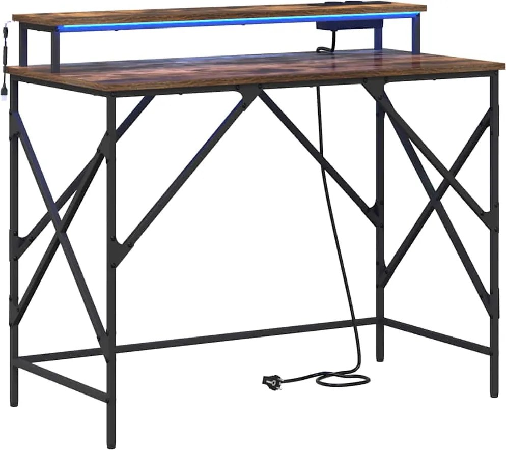 vidaXL Asztal polcokkal Füstölt tölgy 100 x 50 x 86,5 cm Faanyag