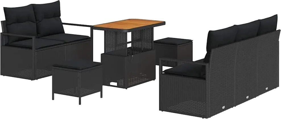 vidaXL Kerti Kanapé Szett párnával 8 pcs Fekete polirattan