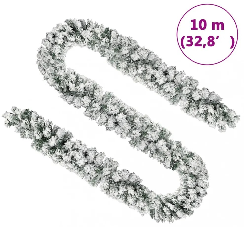 zöld PVC karácsonyi füzér pelyhes hóval 10 m