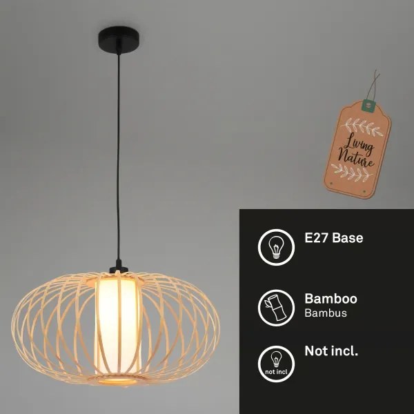 Briloner 4759011 - Zsinóros függeszték 1xE27/10W/230V fekete/bambusz