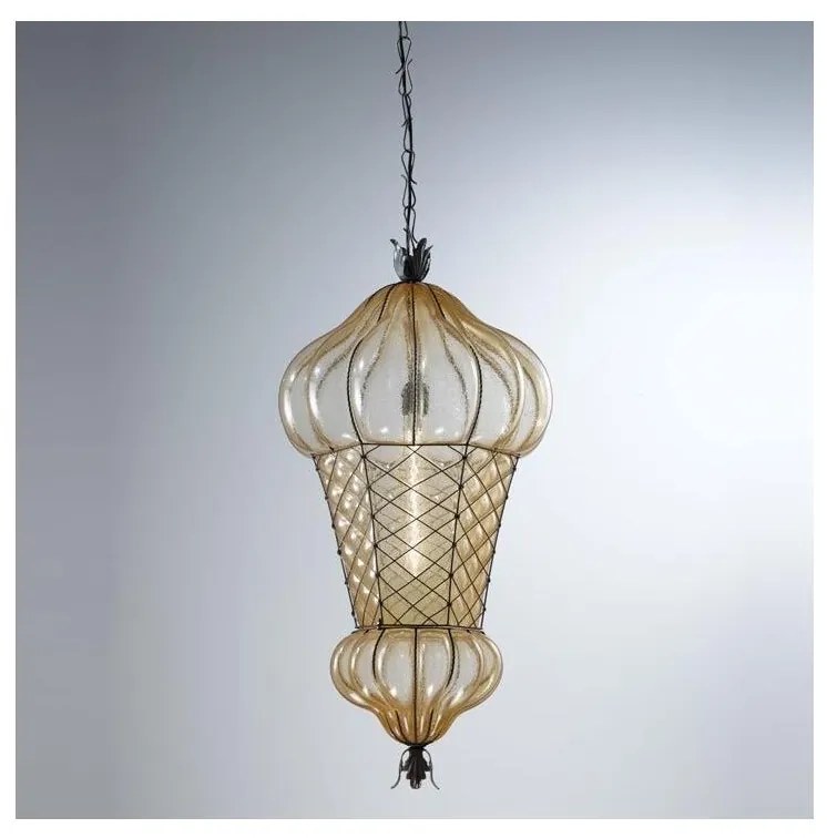 SIRU - Csillár láncon BABÀ 1xE27/60W/230V átm. 30 cm bézs/barna Velencei üveg