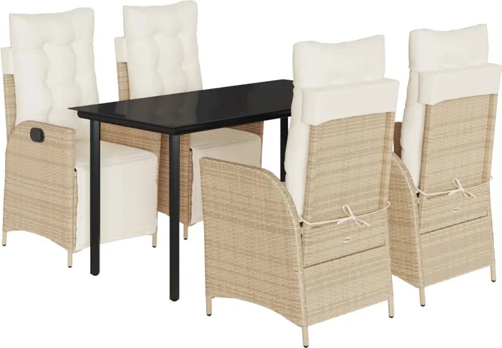 vidaXL 5 részes bézs polyrattan kerti étkezőgarnitúra párnákkal