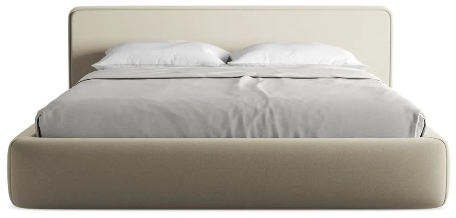 Bézs kárpitozott ágyneműtartós franciaágy ágyráccsal 180x200 cm Kiana – Makamii