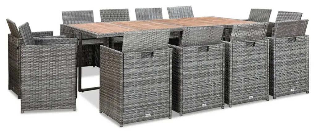 vidaXL 13 részes antracitszürke polyrattan étkezőszett párnákkal