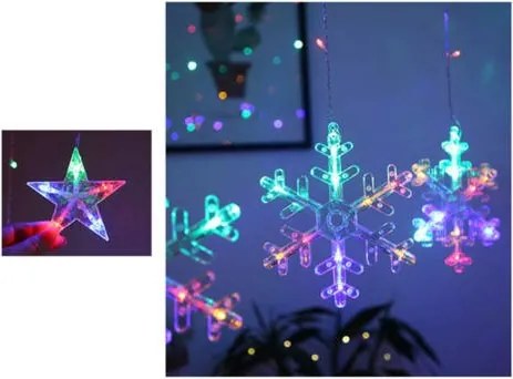 Karácsonyi LED fényfüzér Csillag és Hópehely M1326LED 3.5 Méter 138 Led KÉK