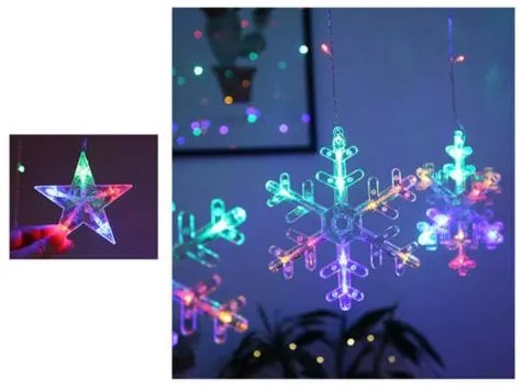 Karácsonyi LED fényfüzér Nagy Csillag és Hópehely M1326LED 3.5 Méter 138 Led