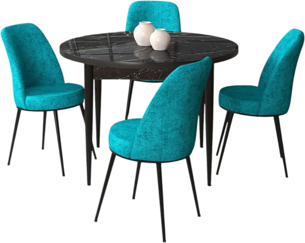 Tor étkezőgarnitúra, fekete márvány-türkiz, 90 cm