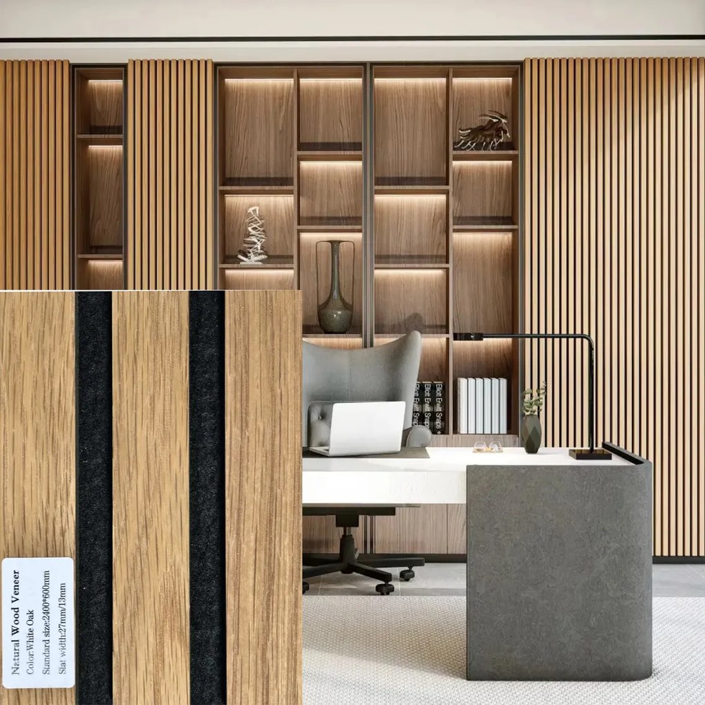 FREJA Akusztikus panel falburkolat 240x60x2,2cm. White Oak - Egyedi méretre is levágjuk - White Oak fehér filc hátlappal