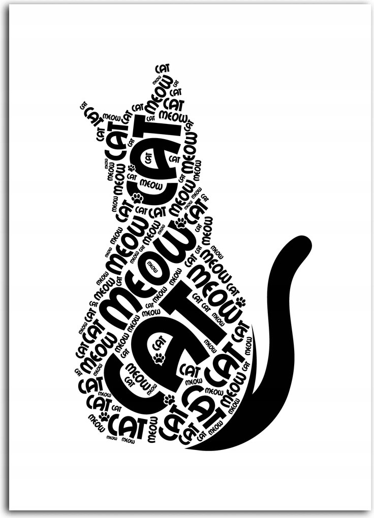 Macska Poszter minimalizmus B2 50x70cm fekete-fehér Betűk #380