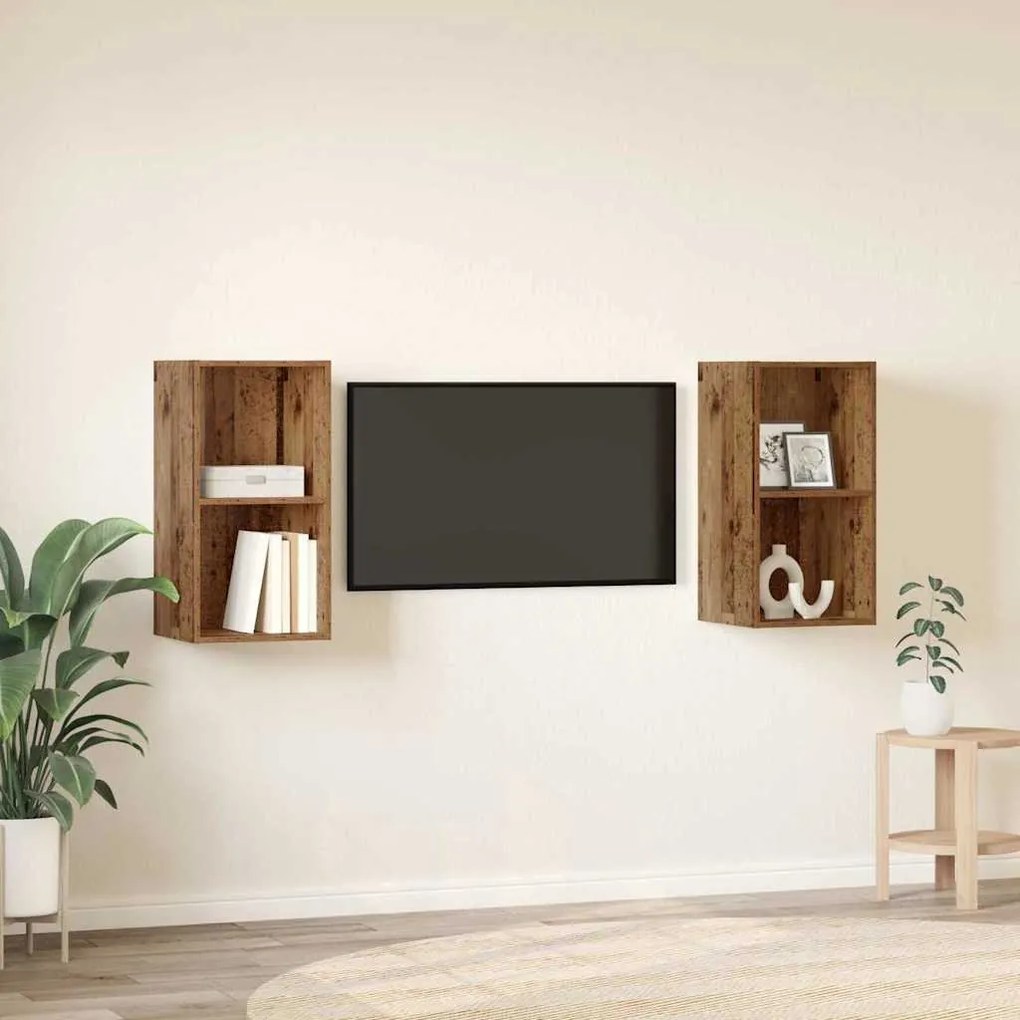 Fali TV Szekrény 2 pcs Régi fa 37 x 37 x 72 cm Faanyag