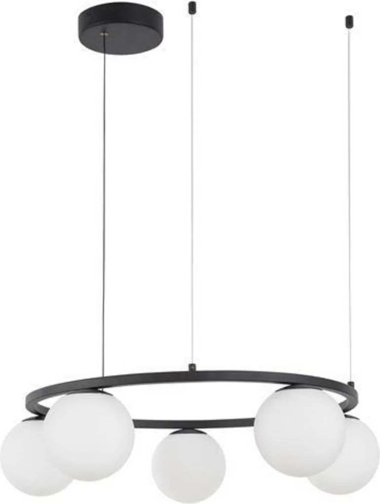 Nova Luce Joline függeszték, fekete fém és alumínium, fehér opálüveg Led