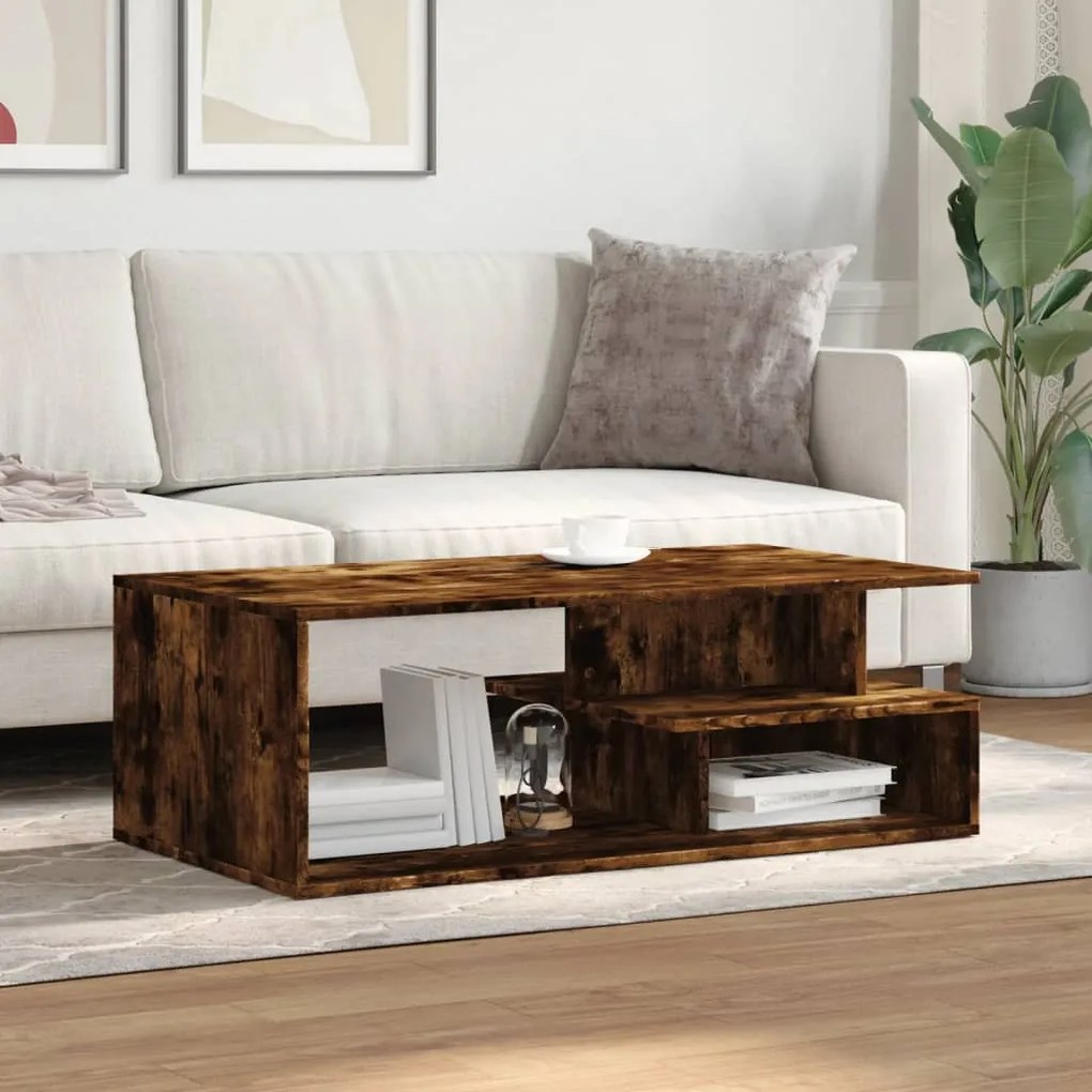 Füstös tölgy színű szerelt fa dohányzóasztal 102x55x35 cm