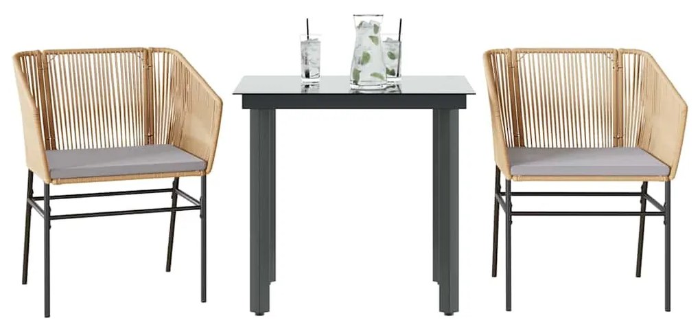 vidaXL 3 észes barna polyrattan üveg kerti étkezőgarnitúra párnával