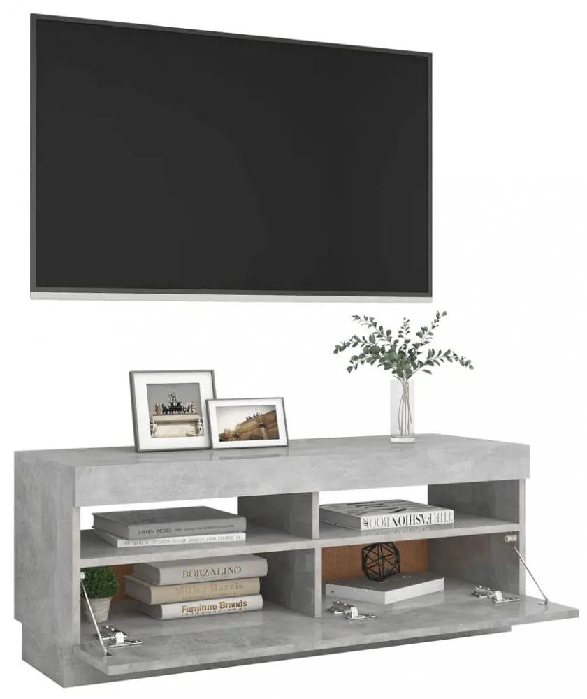 betonszürke TV-szekrény LED-lámpákkal 100 x 35 x 40 cm