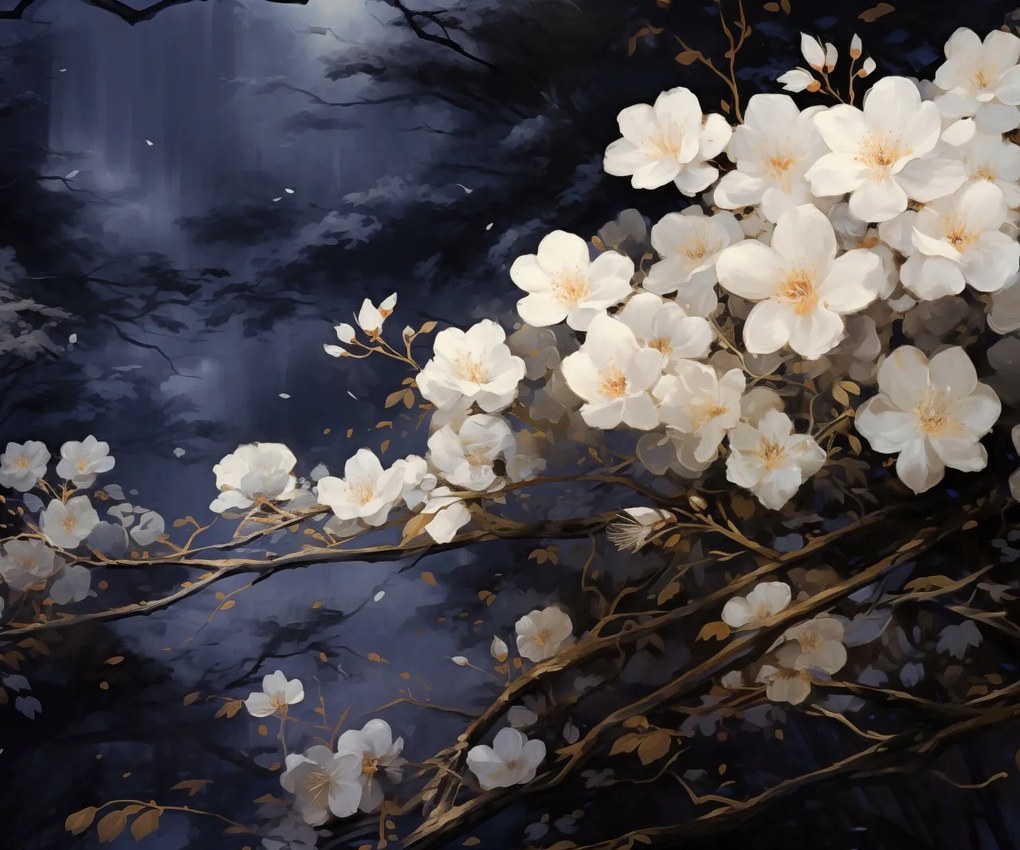 Poszter 60x50cm Fehér virágok a kertben