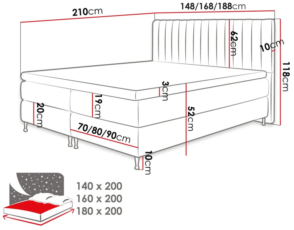Franciaágy Boxspring 140 cm Rondel (fresh 32). 1054091