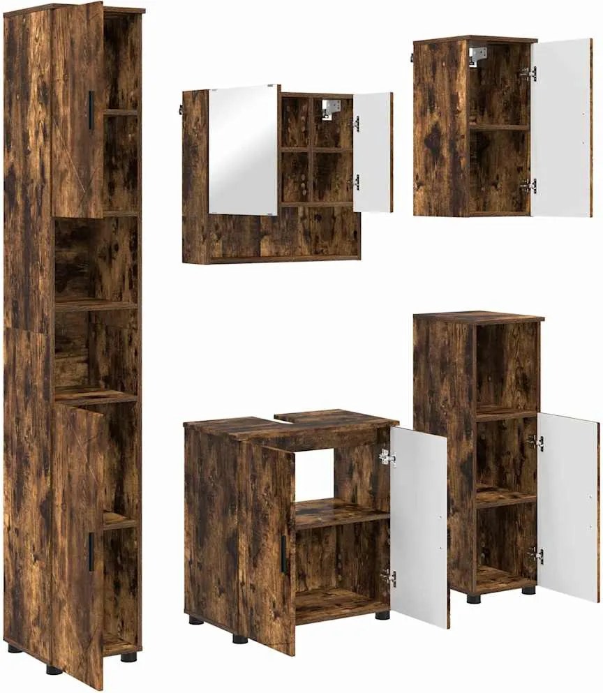 vidaXL Fürdőszoba bútor szett 5 pcs Füstölt tölgy Faanyag & Fém