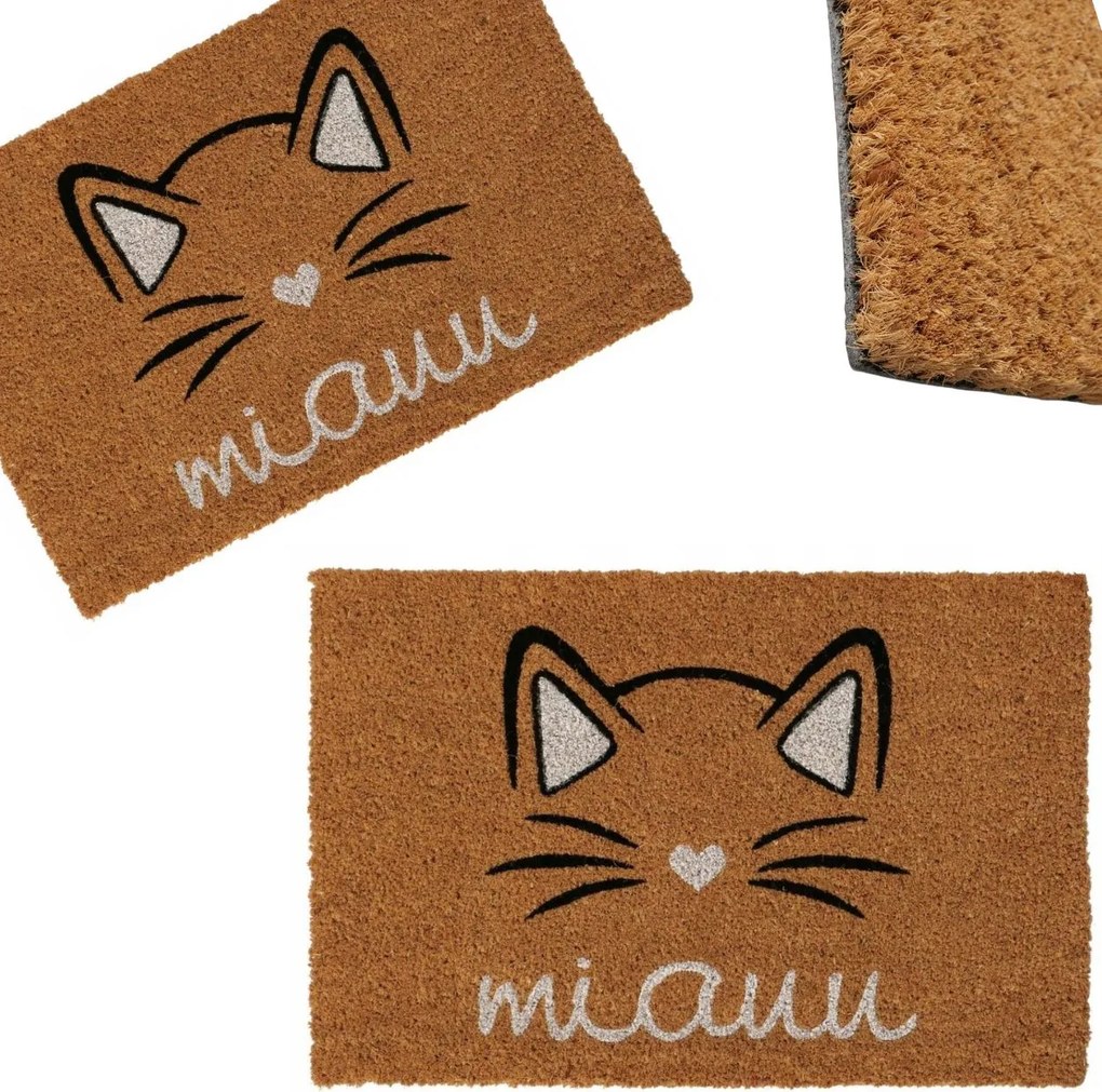 Lábtörlő Kókusz Bézs Belső Macska Motívum 60 X 40 CM Stílusos Divatos