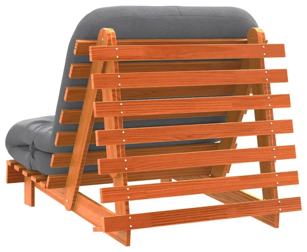 viaszbarna tömör fenyőfa futon kanapéágy matraccal 80x206x11 cm