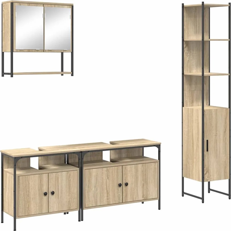 vidaXL Fürdőszoba bútor szett polcokkal 4 pcs Sonoma tölgy Faanyag