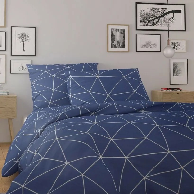 Kvalitex Nordic Grid pamut ágyneműhuzat kék, 140 x 200 cm, 70 x 90 cm