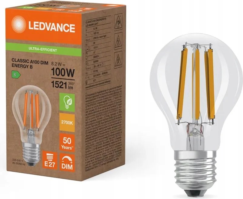 Led izzó E27 A60 8.2W 100W 1521lm 2700K 300° Tompítható
