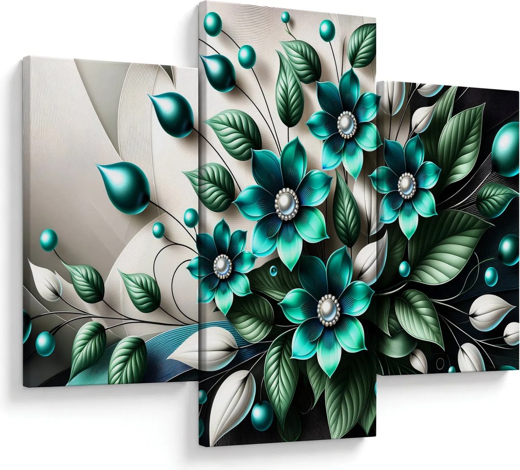 Kép - 3D türkiz virágok (90x60 cm)