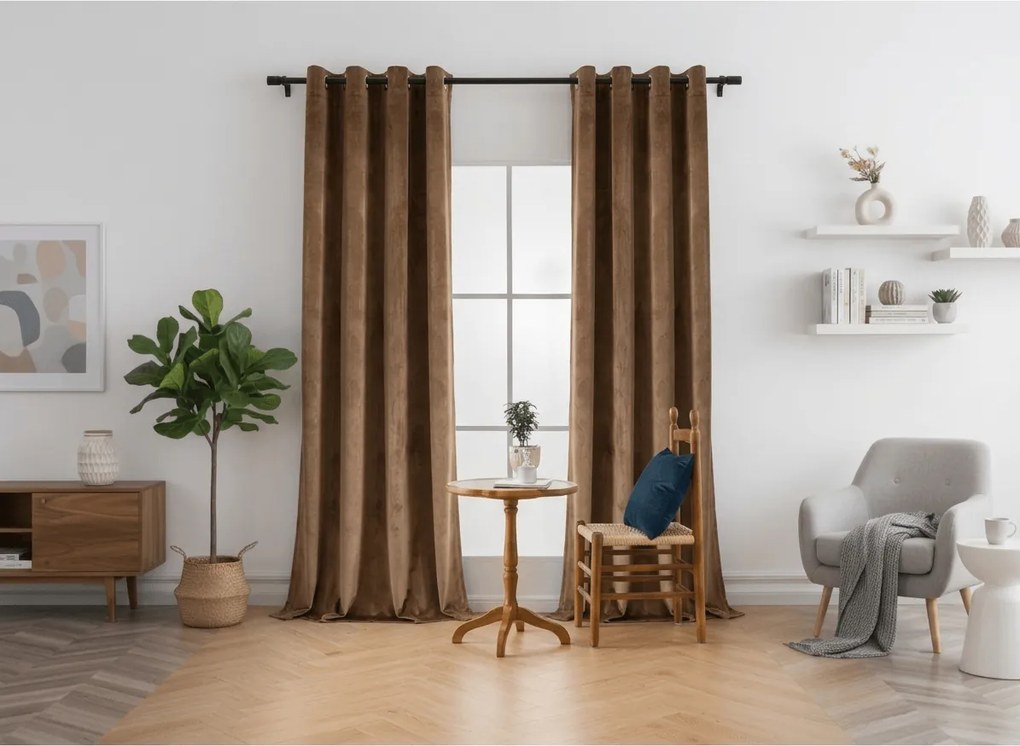 Zatemňovací závěs DREAM VELVET 140x230 cm, skořicově hnědý Felfüggesztés: Fém gyűrűk
