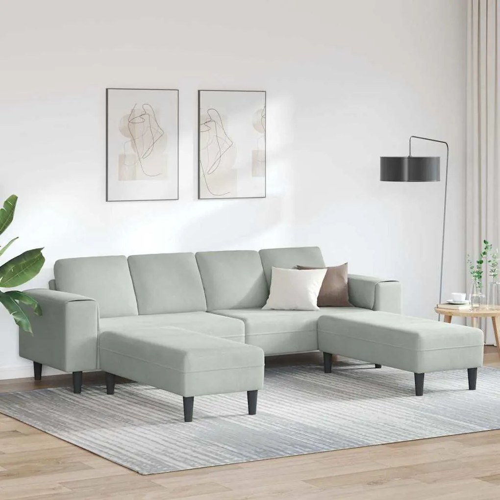 Kanapé Szett 3 pcs Világosszürke Bársony