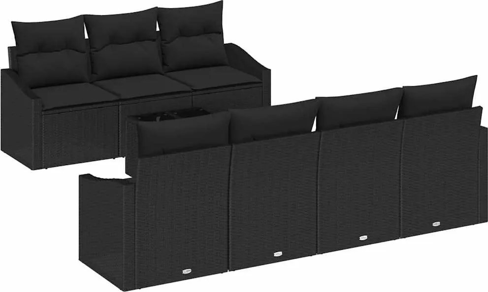 vidaXL Kanapé Szett párnával párnával 8 pcs Fekete polirattan